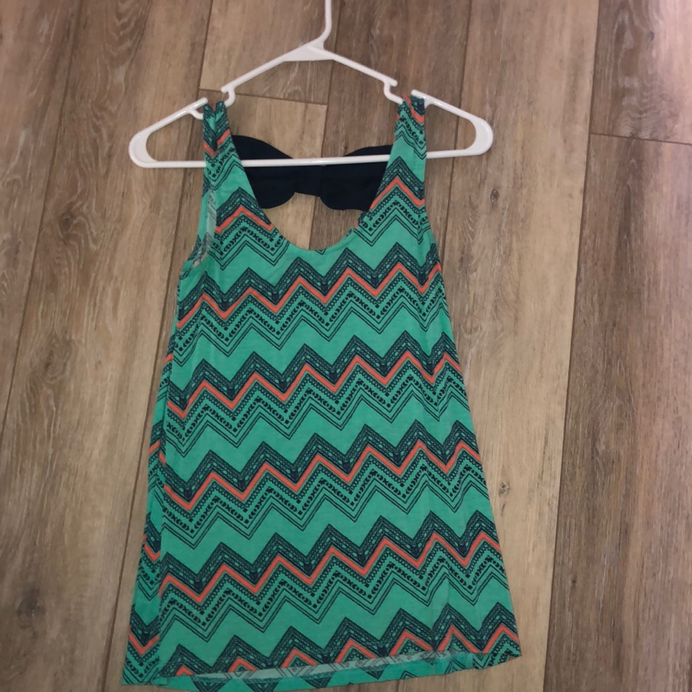 teal, orange, & navy blue tank